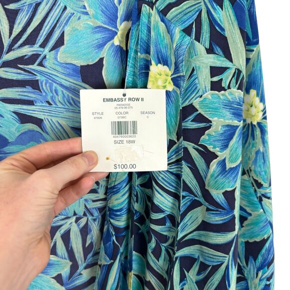 NWT Embassy Row II Pure Silk Blue Green Floral Resort Swim Cover Paradise - Picture 4 of 10